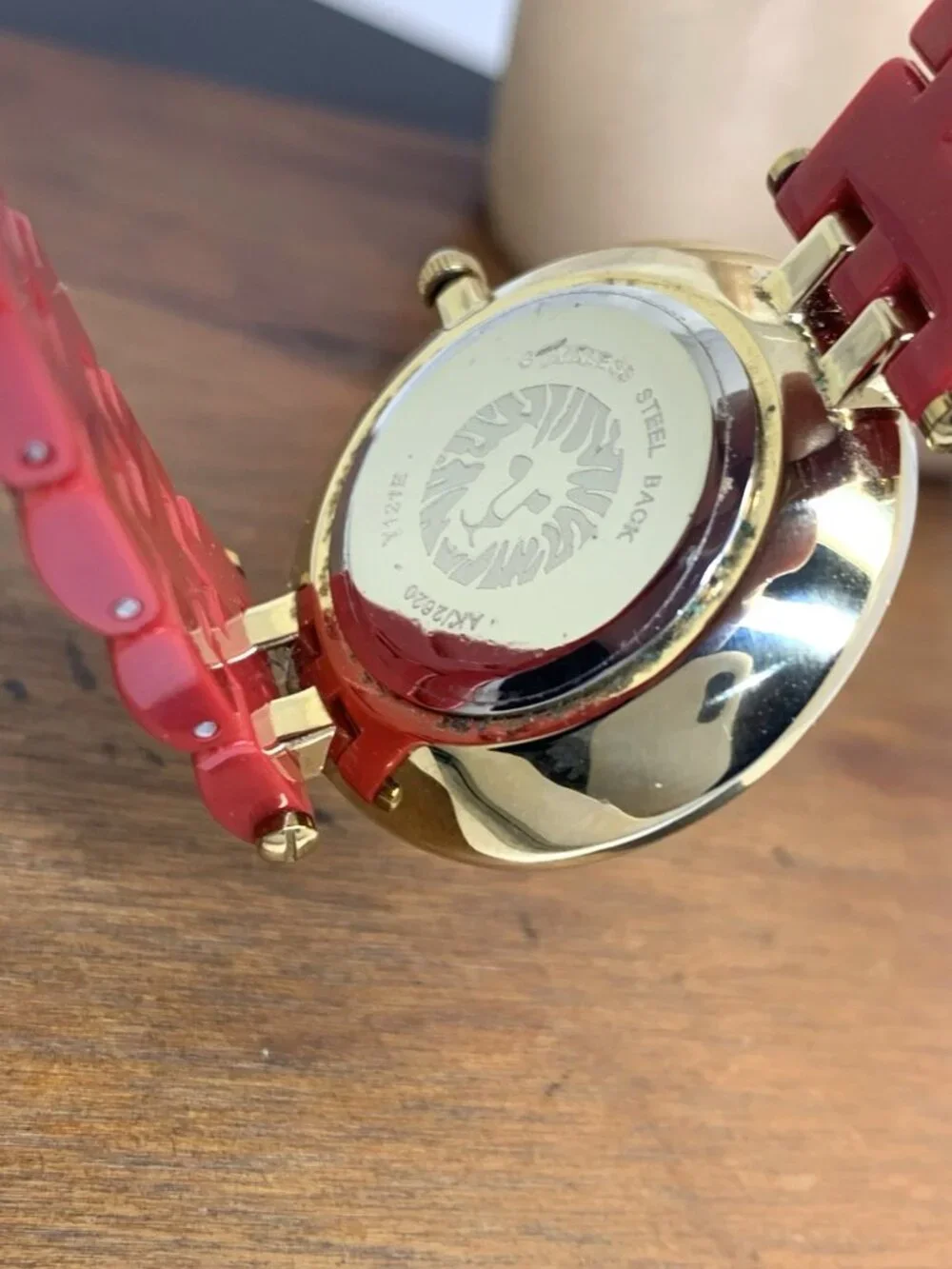 Anne Klein Women's Watch AK\2620 Quartz Mother of Pearl Dial Gold Red Resin 34mm